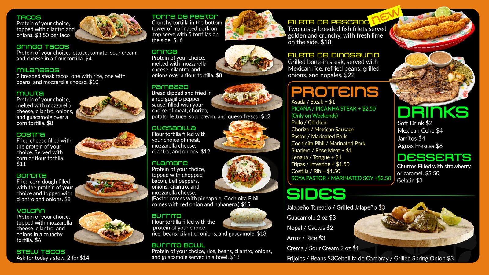 Tacos Tacuba menu